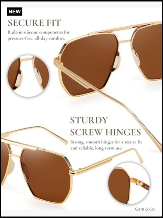 Square Aviator Sunglasses Polarized UV400 Tangle Free Full Frame main image 5